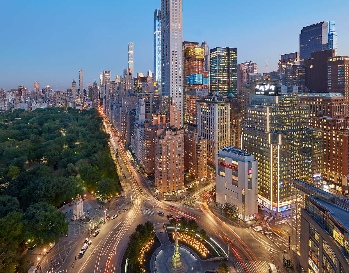 Mandarin Oriental New York Fine Hotels Resorts Amex Travel NZ   View Of Mandarin Oriental%2C New York At Dusk   Mandarin Oriental%2C New York 